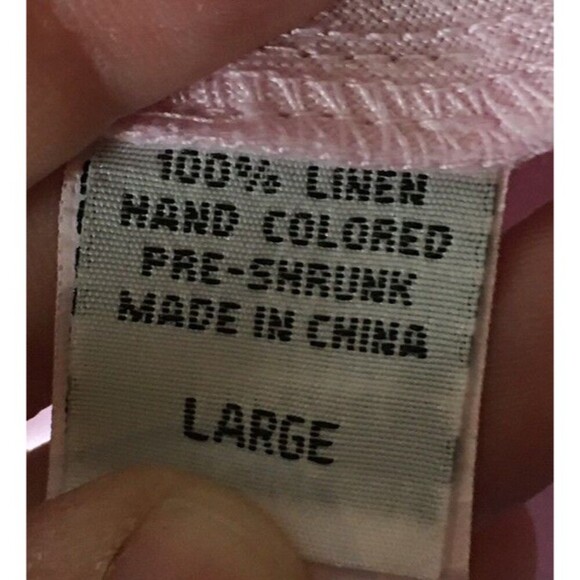 Russ Berens Top Women's Size Large Pink 100% Linen Short Sleeve Drawstring Neck - Picture 6 of 6